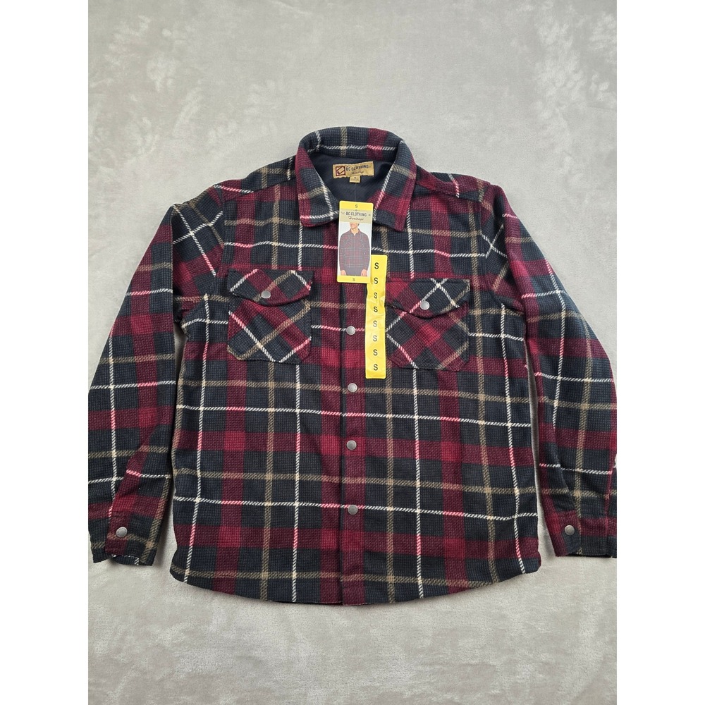BC Clothing Heritage Shirt Jacket Mens Small Red Plaid Textured Snap Front